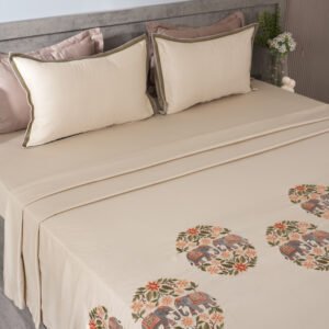 Soft Pearl Embroidered Bedsheet Set | Royal Gajraaj | Designer Embroidery | 1 Bedsheet with 2 Pillow Covers | Luxury Bedroom Décor (108″x108″/274cmx274cm)