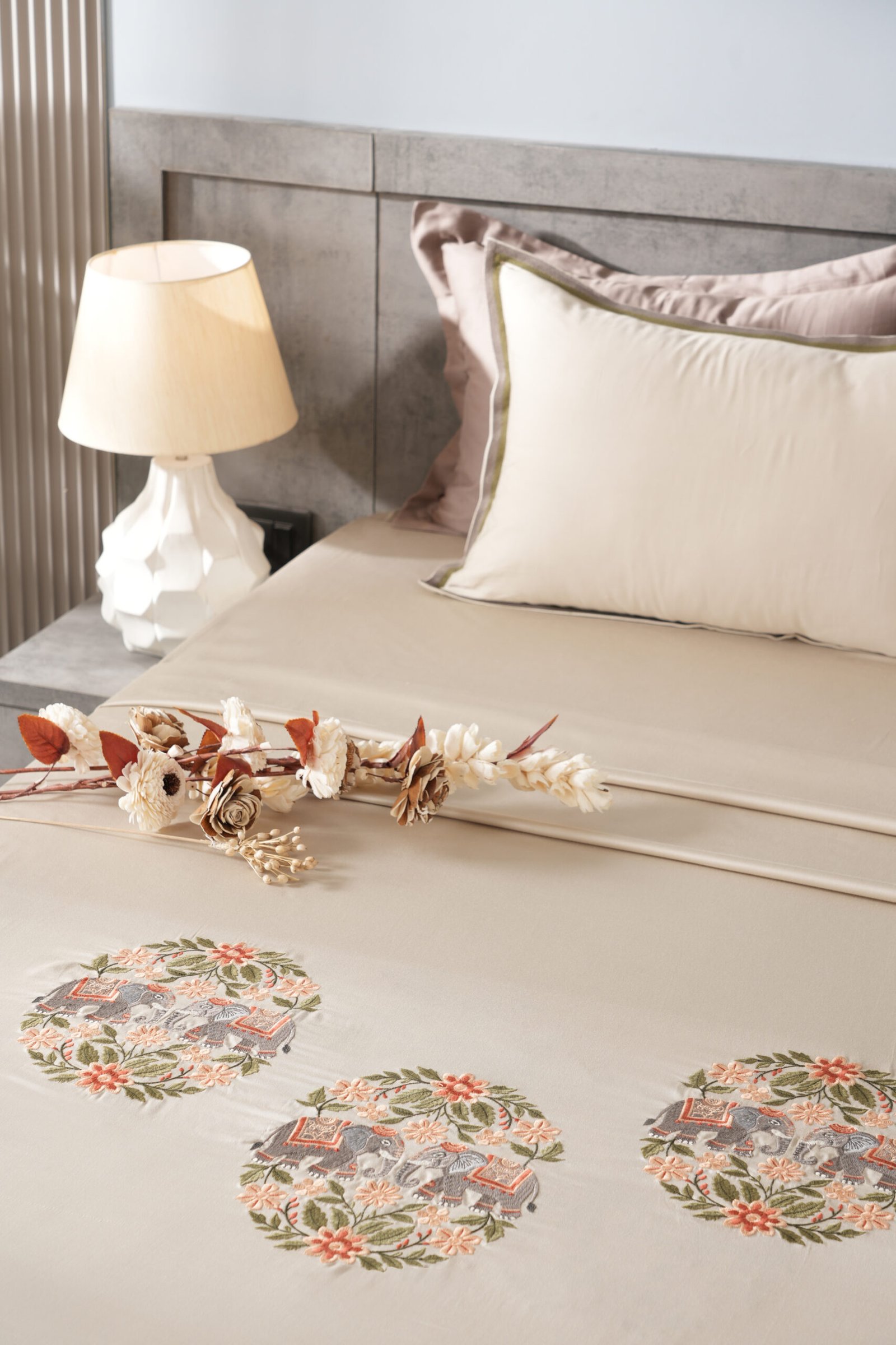Soft Pearl Embroidered Bedsheet Set | Royal Gajraaj | Designer Embroidery | 1 Bedsheet with 2 Pillow Covers | Luxury Bedroom Décor (108″x108″/274cmx274cm) - Image 4